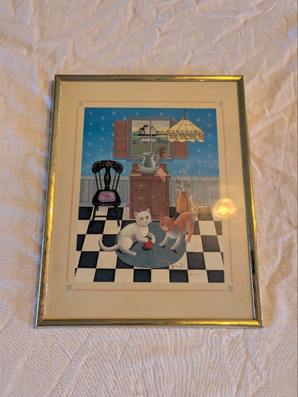 2/30$ Playful Cats Wall Art Print in Blue & White